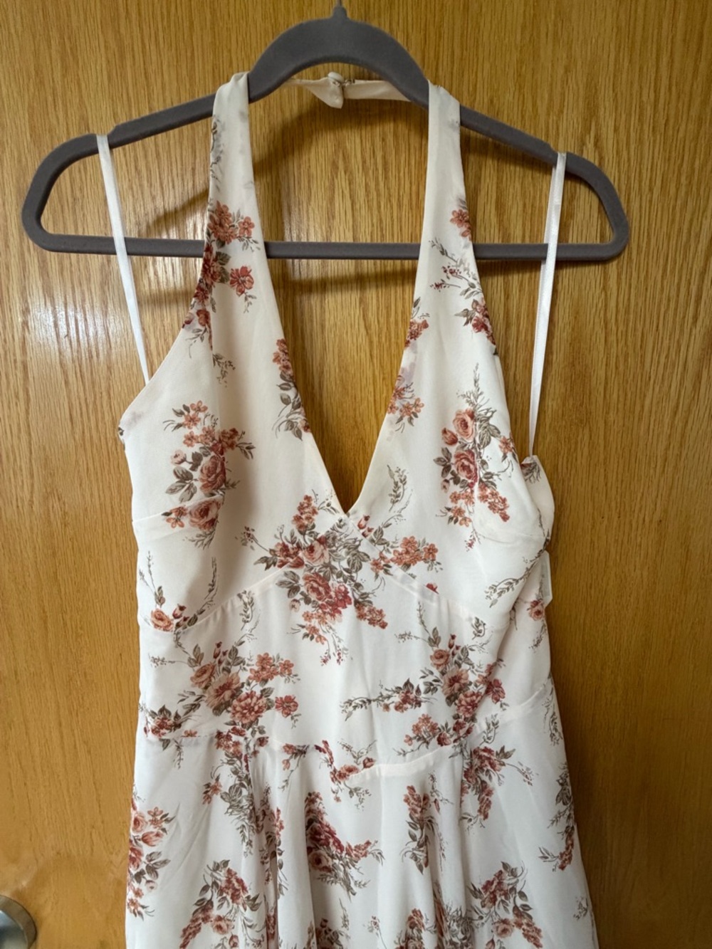 Altar'd State Ivory Floral V-Neck Halter Top Dress